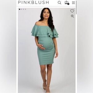2/$80 PinkBlush off the shoulder ruffle dress maternity sage green medium shower